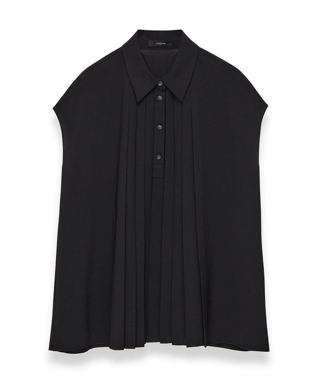 JOSEPH エアリープリッセ　ポロカラーブラウス Black