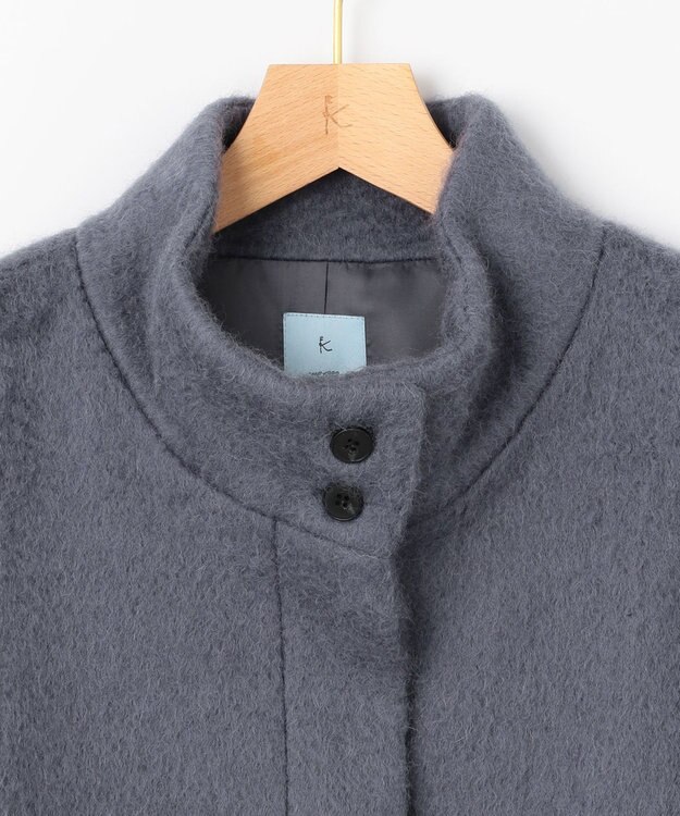 組曲 スタンドカラーシャギーコート チャコールグレー系