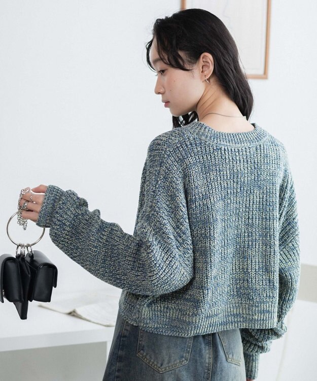 WEGO ミックスカーラーショートニット サックス