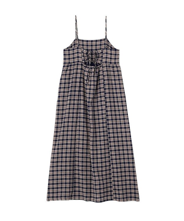 earth music&ecology シャーリングラメチェックキャミワンピース Navy