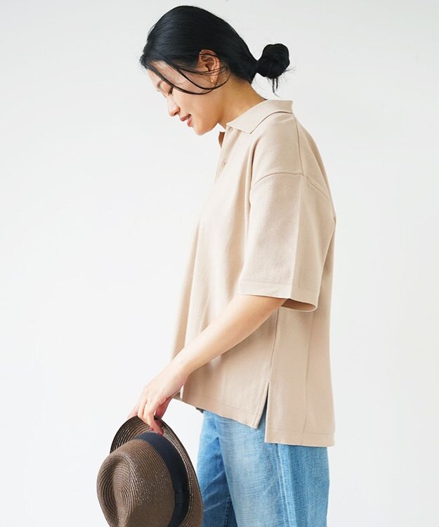 WHITE MAILS 【UNISEX】PAPER KINT HAIF SLEEVE OVERSIZED ポロシャツ ベージュ