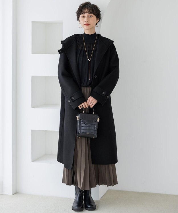 23区 S 【滝沢眞規子さん着用/VERY掲載】MANTECOPureリバー フード ロングコート ブラック系