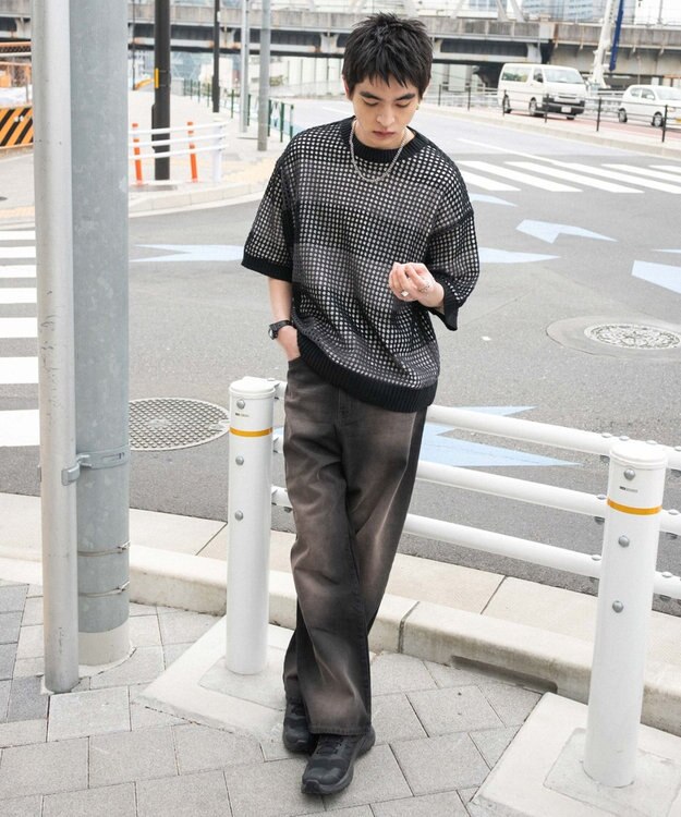 WEGO 【３点SET】アンサンブルメッシュニットプルオーバー（SS） ブラックボーダー