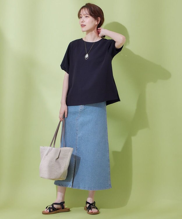 ANY 【洗濯機可能/ストレッチ】フロントスリットデニムスカート ライトインディゴ