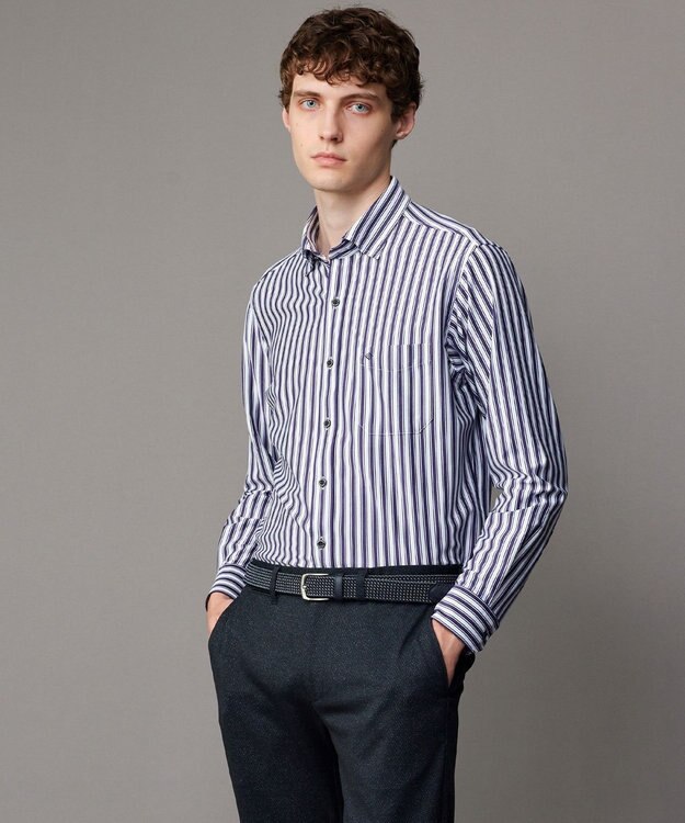 JOSEPH ABBOUD 【キングサイズ・快適な着心地・イージーケア】コンフォートジャージー ストライプ シャツ パープル系5