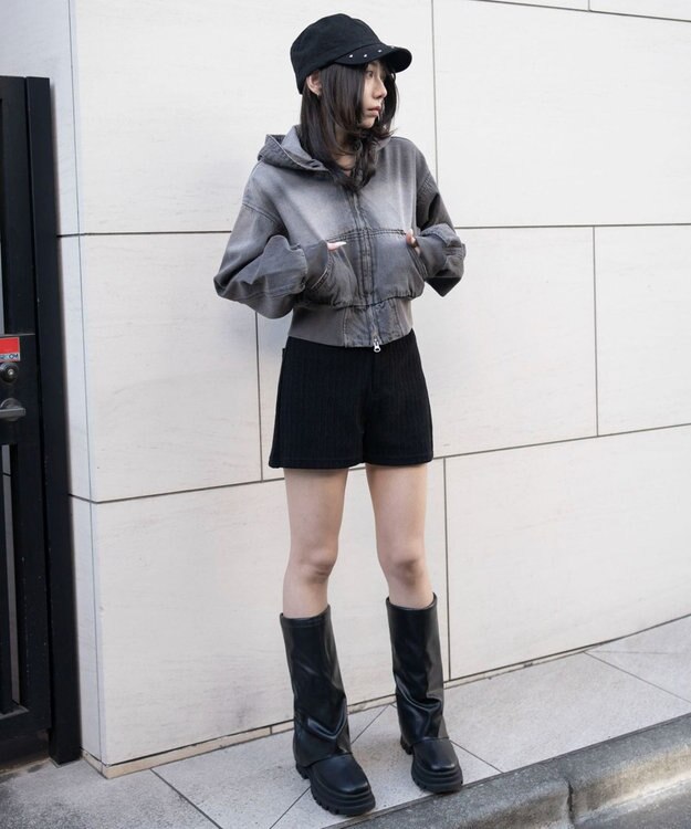 WEGO デニムショートフードブルゾン グレー