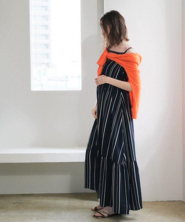 YECCA VECCA ハイゲージミドル丈Vネックカーディガン Orange