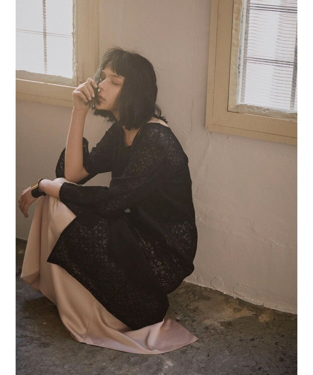 Green Parks AnriettMusee サテンナロースカート Pink Beige