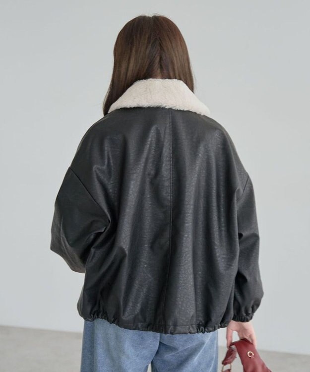 Green Parks ・ＥＬＥＮＣＡＲＥ　ＤＵＥフェイクレザーＺＩＰブルゾ Black