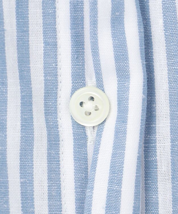 J.PRESS LADIES S 【洗える・接触冷感・吸水速乾】麻STRIPE バンドカラー シャツ ブラウス サックスストライプ系