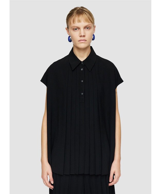 JOSEPH エアリープリッセ　ポロカラーブラウス Black