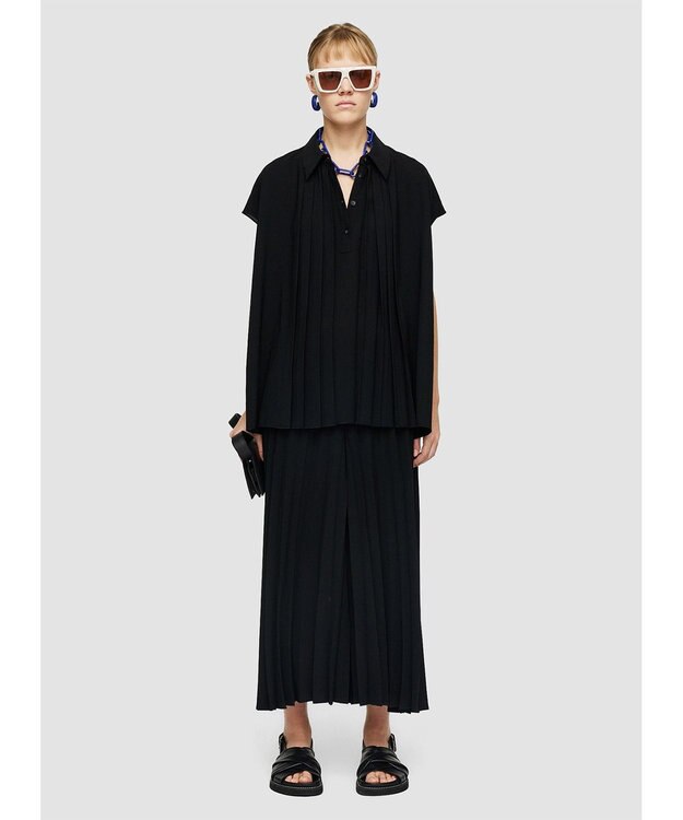 JOSEPH エアリープリッセ　ポロカラーブラウス Black