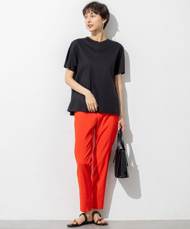 23区 【洗える】リネンレーヨンストレッチ テーパード パンツ オレンジ系