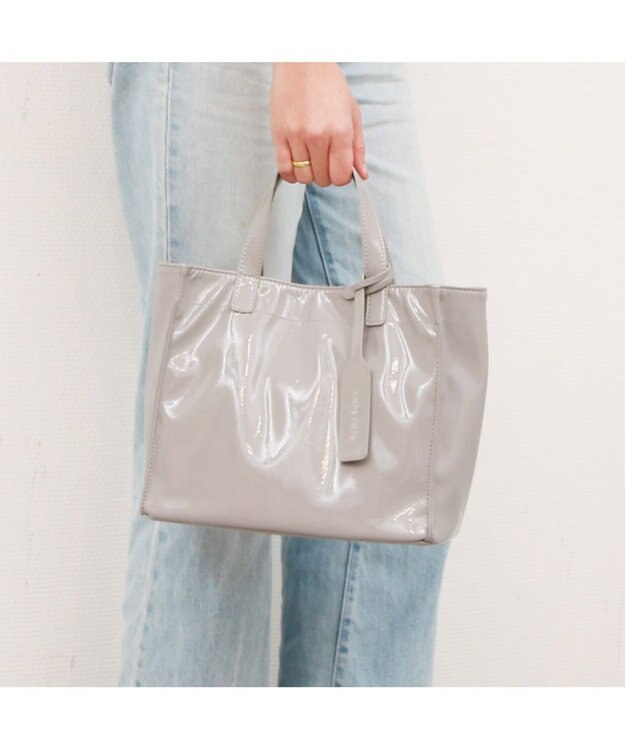 UNBILLION カシュカシュ cachecache / ソフトエナメルスクエア手提げトートS ライトグレー