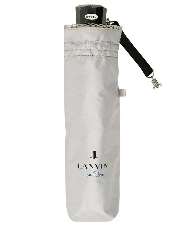 MOONBAT 【一級遮光/晴雨兼用】LANVIN en Bleu (ランバン オン ブルー)  折りたたみ日傘 ラメ刺繍 ピコレース キャメル