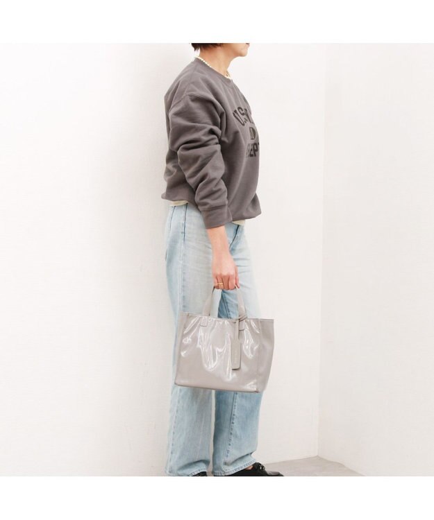 UNBILLION カシュカシュ cachecache / ソフトエナメルスクエア手提げトートS ライトグレー