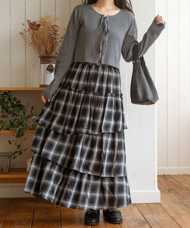 WEGO リボンリブカーディガン グレー