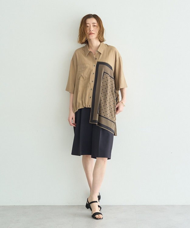 YECCA VECCA スカーフデザインアシメハーフスリーブシャツ Beige
