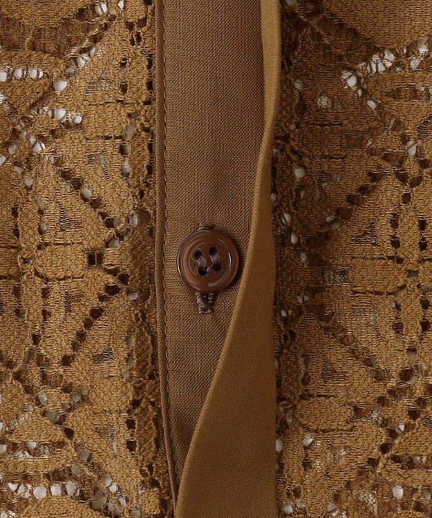 ICB 【洗える】タイルパターンレース バンドカラーシャツ キャメル系