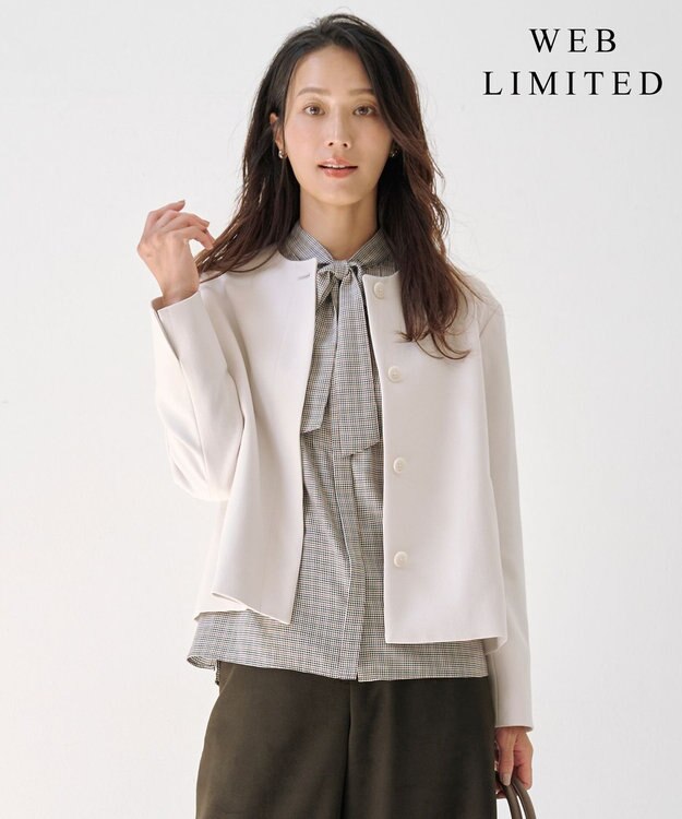 J.PRESS LADIES S 【WEB限定カラーあり】ツムギートflannel ノーカラー ジャケット 【WEB限定】エクリュ系