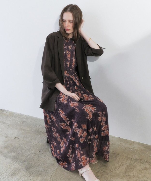 YECCA VECCA ぼかし柄プリーツワンピース Brown