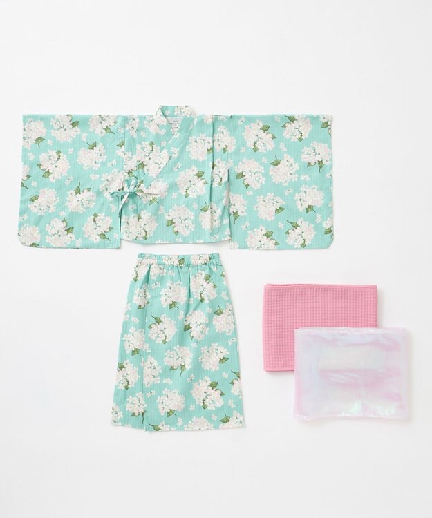 ANY KIDS ロング丈 浴衣 セット エメラルドグリーン×アジサイ