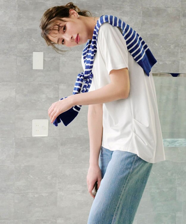 Tiaclasse 肩掛けボーダーフェイクカーデ ブルー