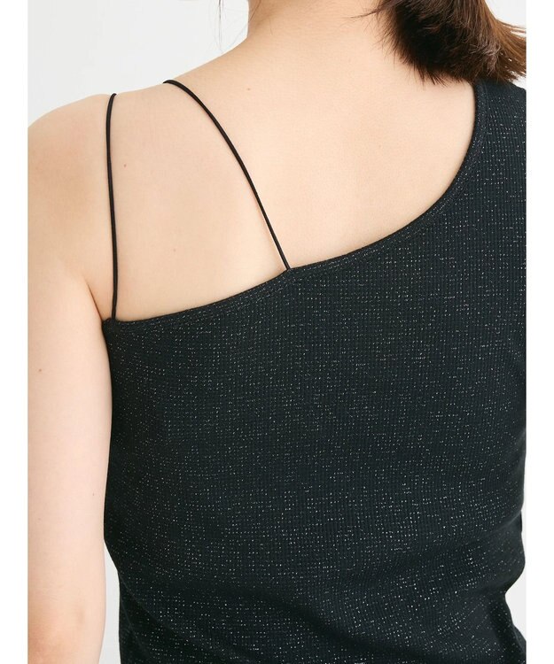 Green Parks カップ付きアシンメトリーラメタンクトップ Black