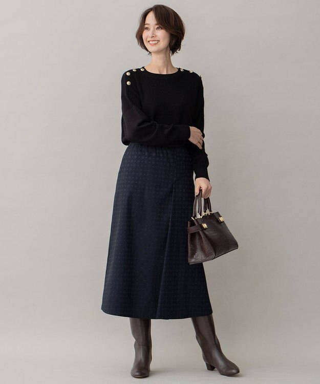 自由区 【洗える】ウールミックス フレンチマリン風ニット ブラック系