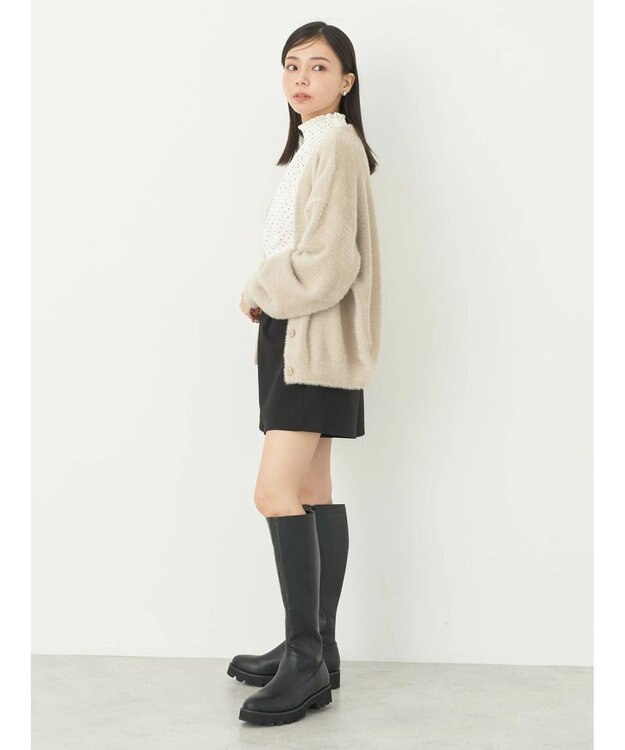 earth music&ecology ミニシャギーＶネックカーディガン Beige