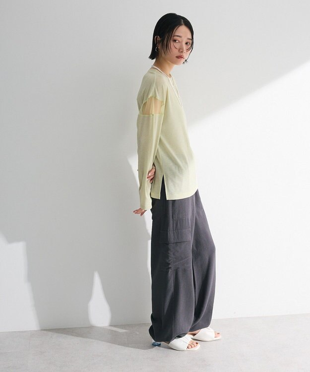 Green Parks シアー切替長袖プルオーバー Lime Green