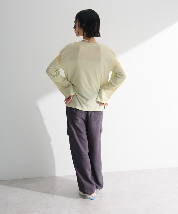 Green Parks シアー切替長袖プルオーバー Lime Green