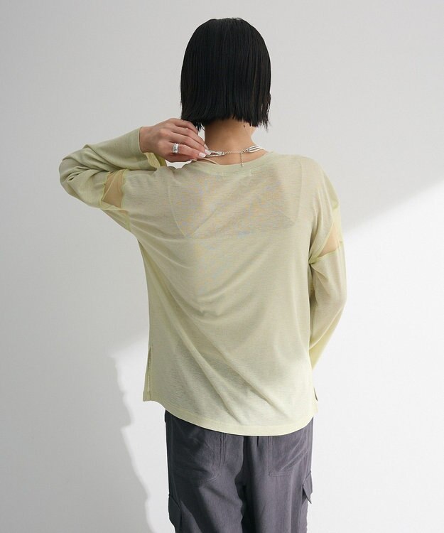 Green Parks シアー切替長袖プルオーバー Lime Green