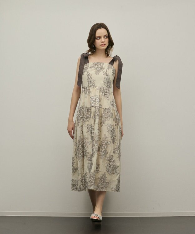 GRACE CONTINENTAL シアージャガードティアードワンピース ベージュ