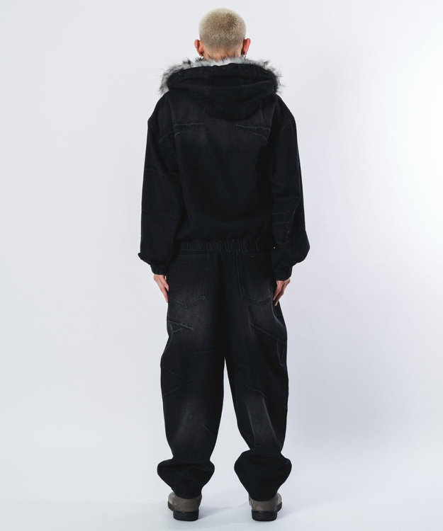 WEGO 【ユニセックス着用ITEM】ファーフードスラッシュデニムブルゾン デニムブラックソノタ