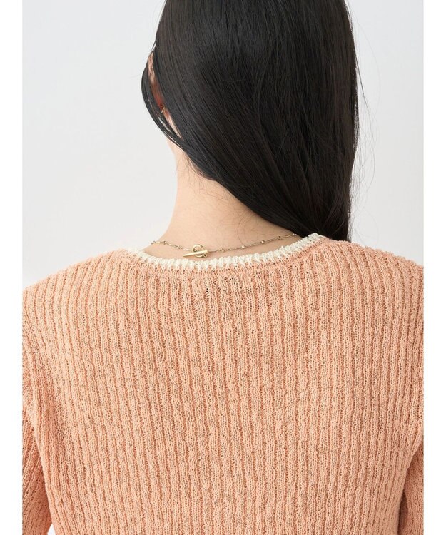 earth music&ecology バイカラーＶネックカーディガン Pink Beige