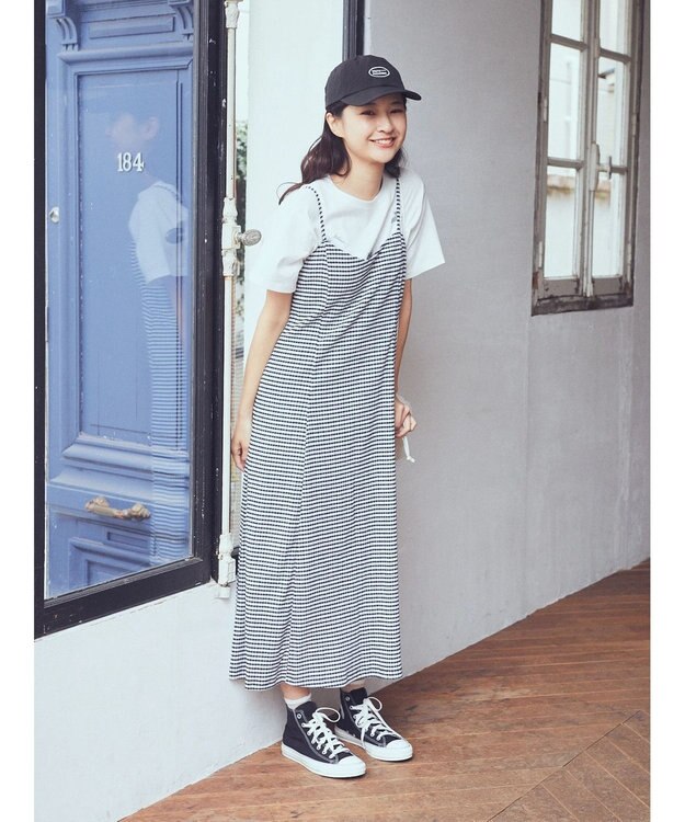 earth music&ecology チェックキャミワンピース Check Black