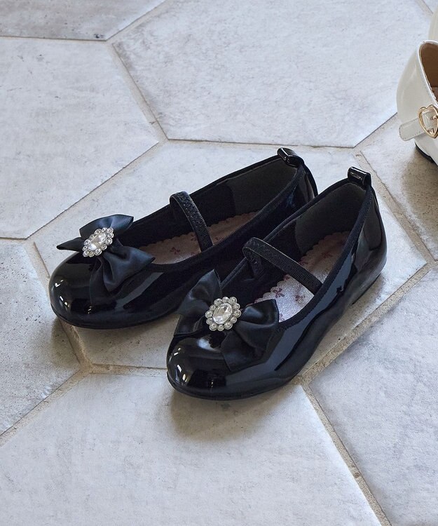 ANY KIDS エナメル フラット シューズ ブラック