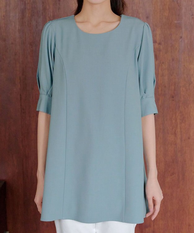 Tiaclasse 【小倉優子さん着用】【洗える】 パフスリーブチュニックブラウス サックス