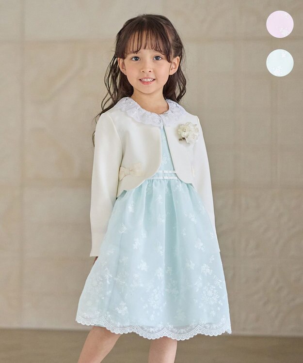 ANY KIDS 総刺繍 花柄ワンピース ミント