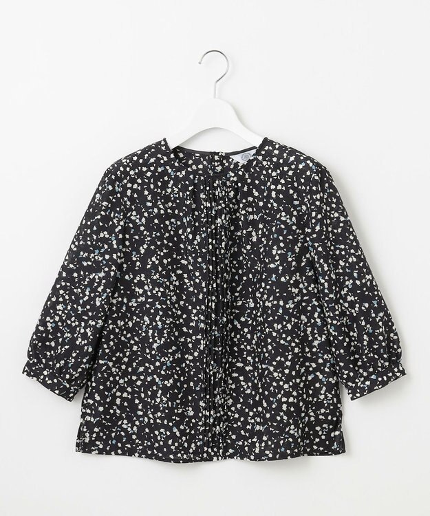 J.PRESS LADIES 【洗える】スパンローンフラワープリント クルーネック ブラウス ネイビーベース系