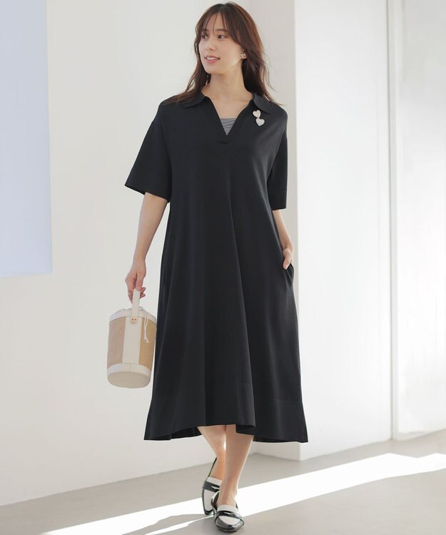 組曲 クリアストレッチスキッパーニット ワンピース ブラック系