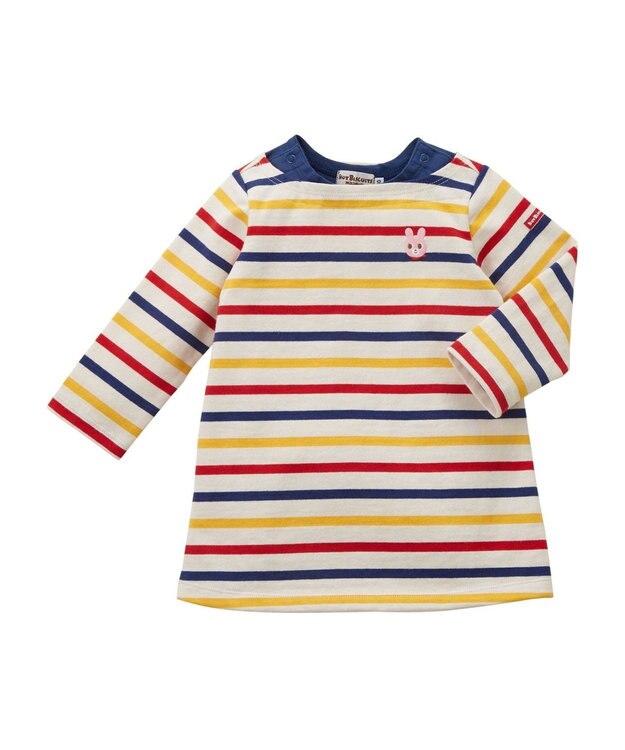 MIKI HOUSE HOT BISCUITS 【80-120cm】ボーダーワンピース アイボリー