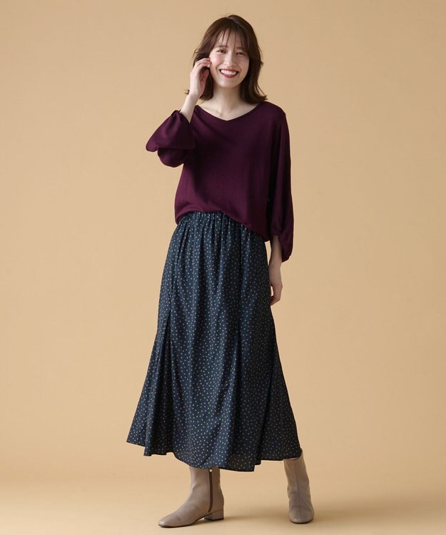 ANY 【洗濯機可】ボリュームスリーブニット ワインレッド