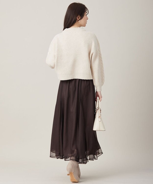 ANY SIS 【洗える】袖ケーブルショート ニット アイボリー