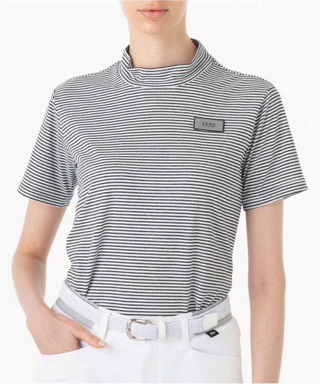 ZERO HALLIBURTON メランジ ボーダー モックネックTシャツ 82835 W4S4a レディースゴルフ ネイビー杢