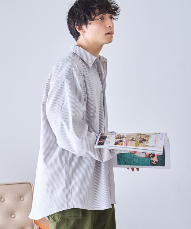 WEGO イージーケアオックスフォードシャツ グレーストライプ