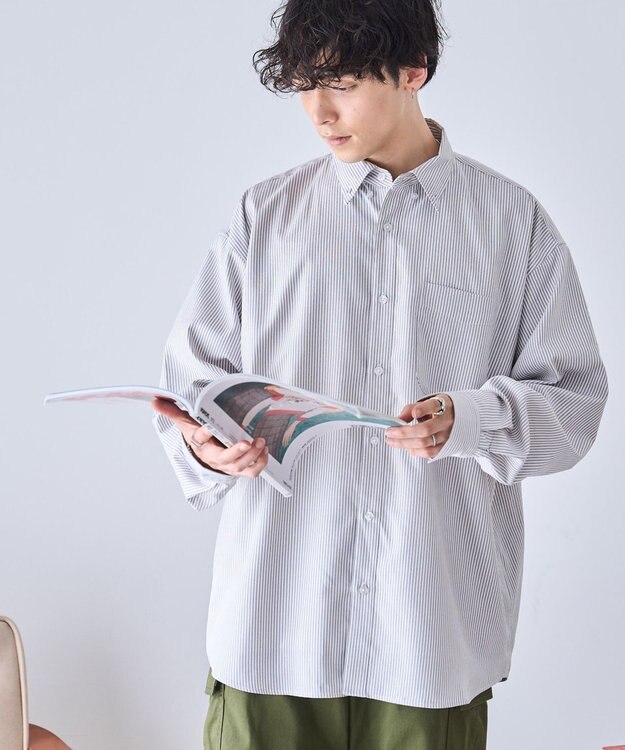 WEGO イージーケアオックスフォードシャツ グレーストライプ