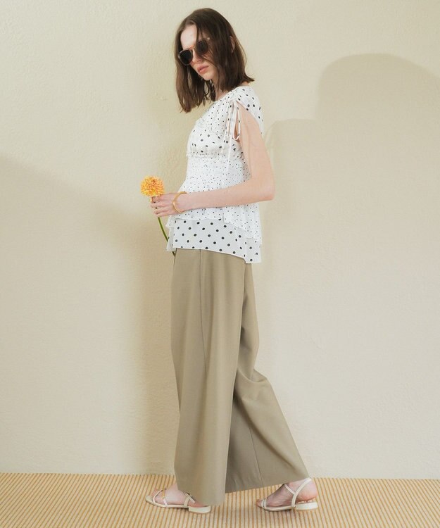 YECCA VECCA ドットMIXシャーリングブラウス Off White