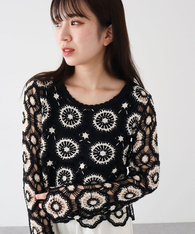 Green Parks ・ＳＵＧＡＲ　ＳＰＯＯＮ　クロシェフラワープルオーバー White×Black